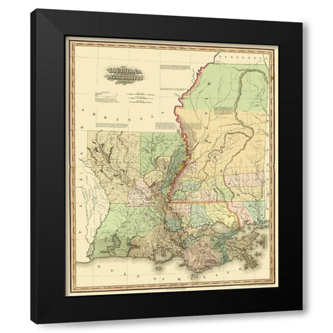 Louisiana, Mississippi - 1820 Black Modern Wood Framed Art Print by Tanner