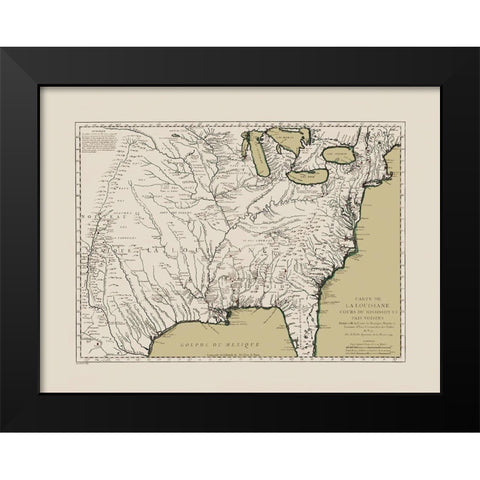 Louisiana and Neighboring Countries - Bellin 1744 Black Modern Wood Framed Art Print by Bellin