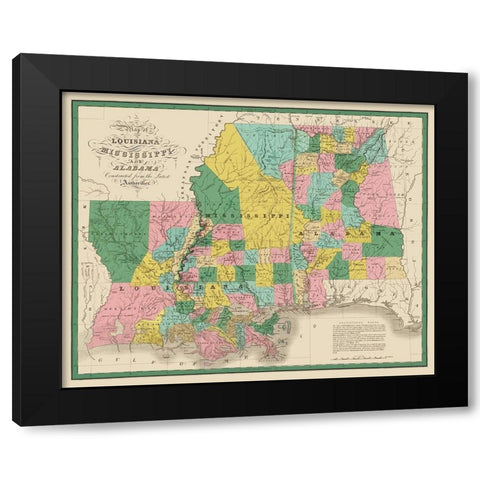 Louisiana, Mississippi, Alabama - Finley 1827 Black Modern Wood Framed Art Print with Double Matting by Finley