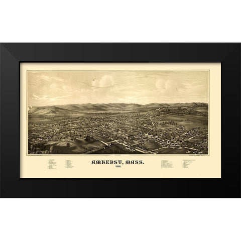 Amherst Massachusetts - Burleigh 1886  Black Modern Wood Framed Art Print by Burleigh