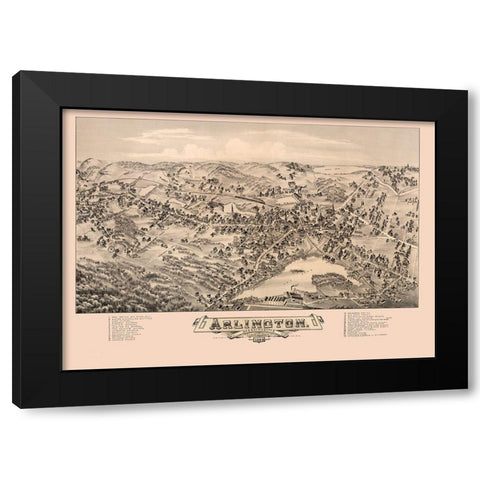 Arlington Massachusetts - Bailey 1884  Black Modern Wood Framed Art Print by Bailey