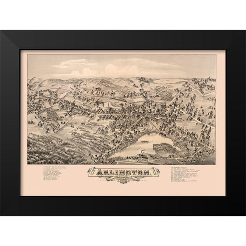 Arlington Massachusetts - Bailey 1884  Black Modern Wood Framed Art Print by Bailey