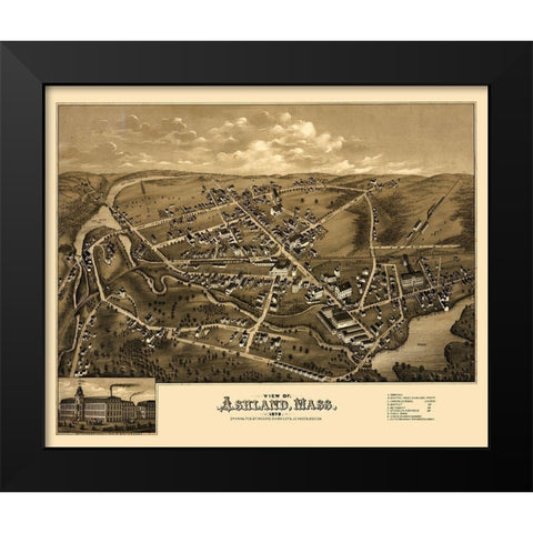 Ashland Massachusetts - Bailey 1878  Black Modern Wood Framed Art Print by Bailey