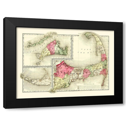 Barnstable Massachusetts - Walling 1871 Black Modern Wood Framed Art Print by Walling