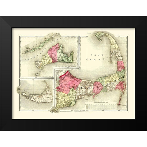 Barnstable Massachusetts - Walling 1871 Black Modern Wood Framed Art Print by Walling