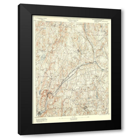 Barre Massachusetts Sheet - USGS 1890 Black Modern Wood Framed Art Print by USGS