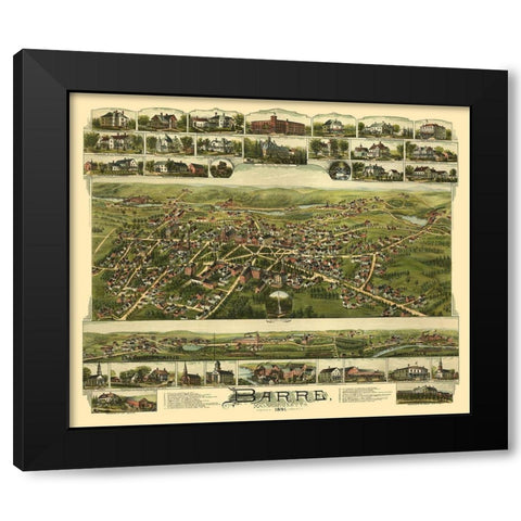 Barre Massachusetts - Bailey 1891  Black Modern Wood Framed Art Print with Double Matting by Bailey