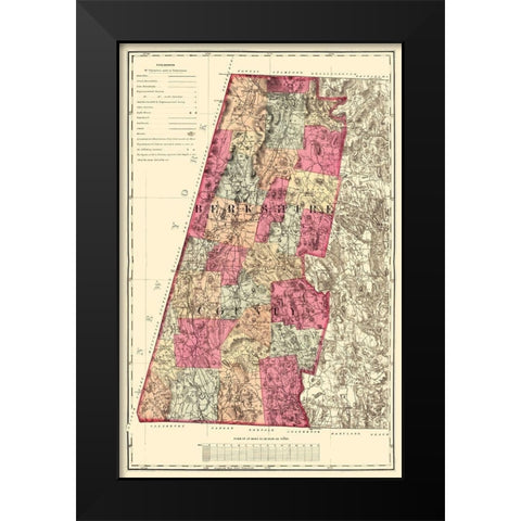 Berkshire Massachusetts - Walling 1871 Black Modern Wood Framed Art Print by Walling