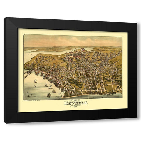 Beverly Massachusetts - Greenough 1886  Black Modern Wood Framed Art Print by Greenough