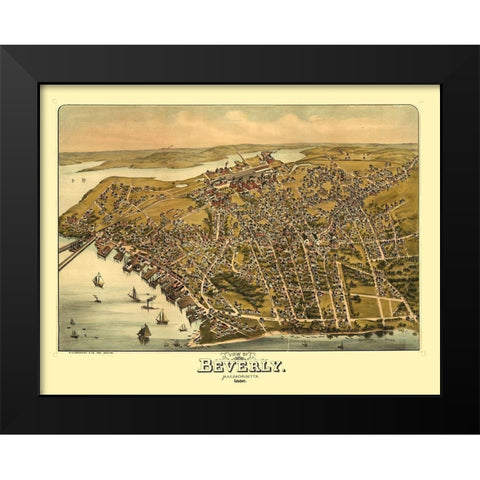 Beverly Massachusetts - Greenough 1886  Black Modern Wood Framed Art Print by Greenough