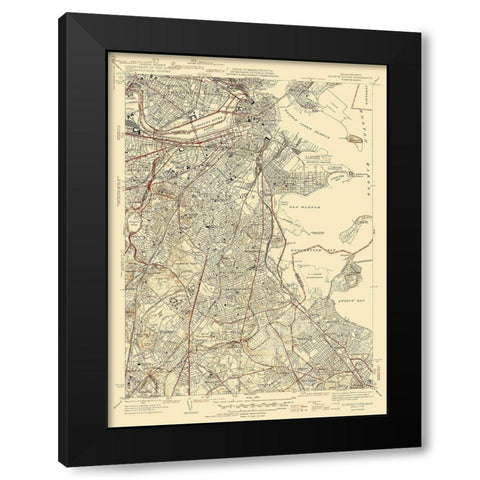 Boston North Massachusetts Quad - USGS 1946 Black Modern Wood Framed Art Print with Double Matting by USGS