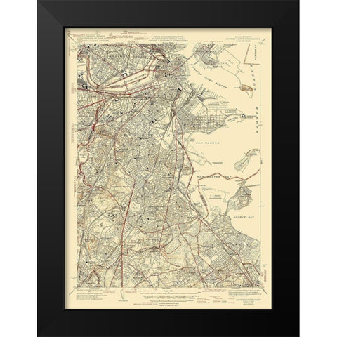 Boston North Massachusetts Quad - USGS 1946 Black Modern Wood Framed Art Print by USGS