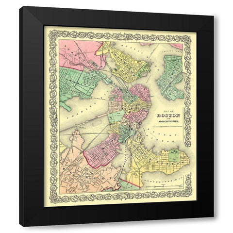 Boston , Adjacent Area Massachusetts - Colton 1855 Black Modern Wood Framed Art Print by Colton