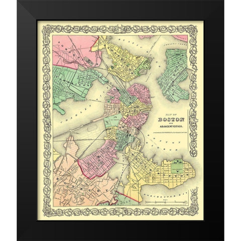 Boston , Adjacent Area Massachusetts - Colton 1855 Black Modern Wood Framed Art Print by Colton