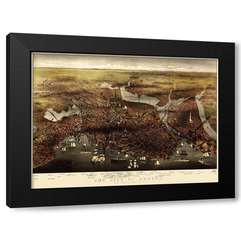 Boston Massachusetts - Currier 1873 Black Modern Wood Framed Art Print by Currier