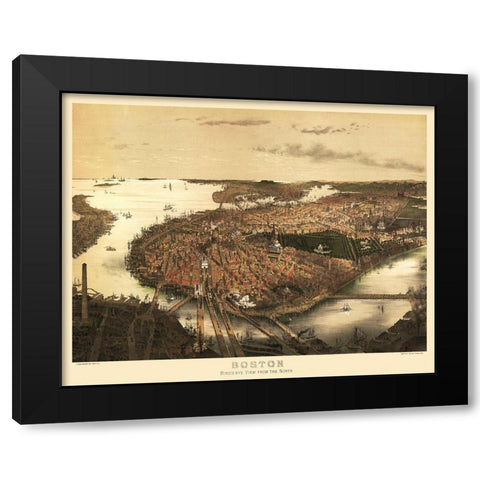 Boston Massachusetts - Prang 1877 Black Modern Wood Framed Art Print with Double Matting by Prang