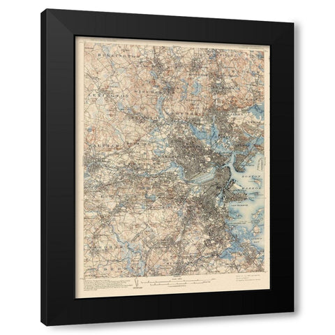 Boston Massachusetts Quad - USGS 1903 Black Modern Wood Framed Art Print with Double Matting by USGS