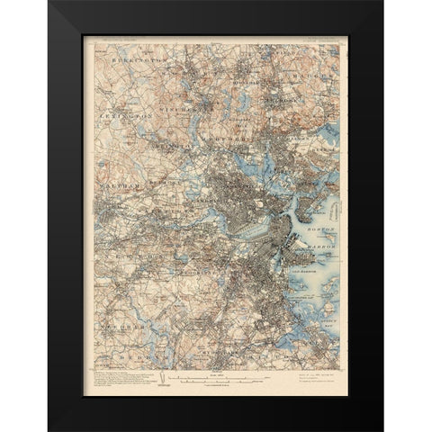 Boston Massachusetts Quad - USGS 1903 Black Modern Wood Framed Art Print by USGS