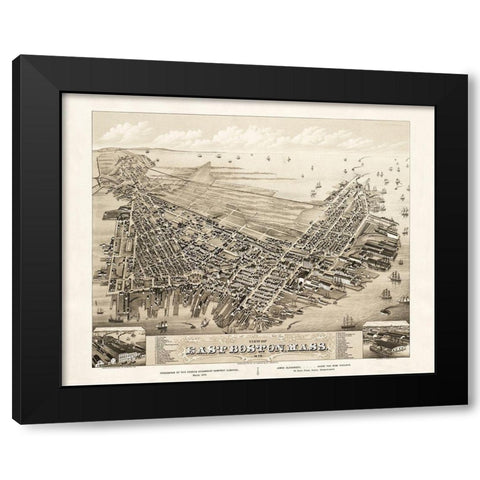 Boston East Massachusetts - Bailey 1879 Black Modern Wood Framed Art Print by Bailey