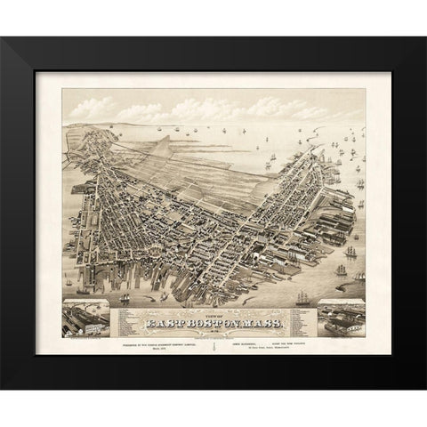 Boston East Massachusetts - Bailey 1879 Black Modern Wood Framed Art Print by Bailey