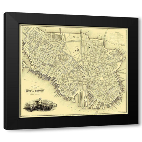 Boston Massachusetts - Dickinson 1844 Black Modern Wood Framed Art Print with Double Matting by Dickinson