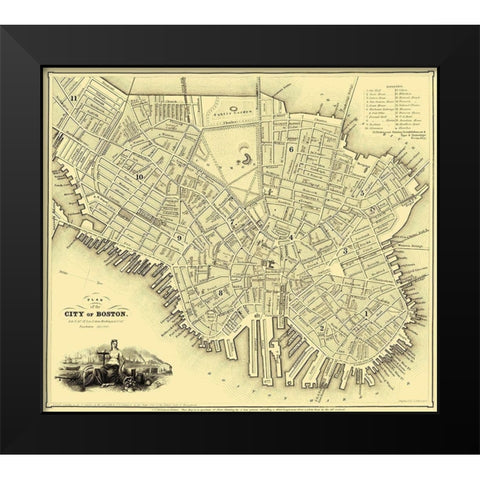Boston Massachusetts - Dickinson 1844 Black Modern Wood Framed Art Print by Dickinson