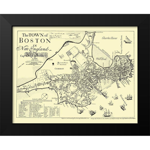 Boston Massachusetts - Derving 1722 Black Modern Wood Framed Art Print by Derving