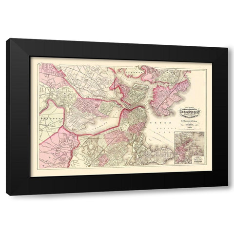 Boston Massachusetts - Walling 1871 Black Modern Wood Framed Art Print with Double Matting by Walling