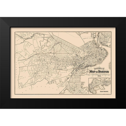 Boston  Massachusetts -  Russell 1868 Black Modern Wood Framed Art Print by Russell