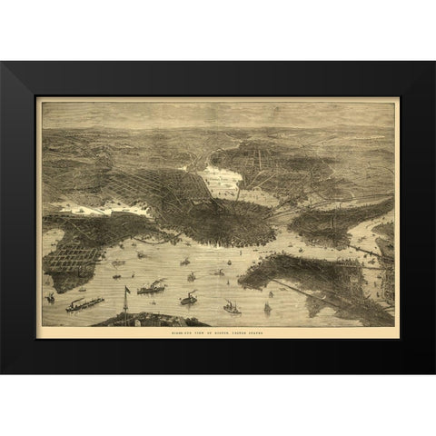 Boston Massachusetts - Sulman 1870  Black Modern Wood Framed Art Print by Sulman