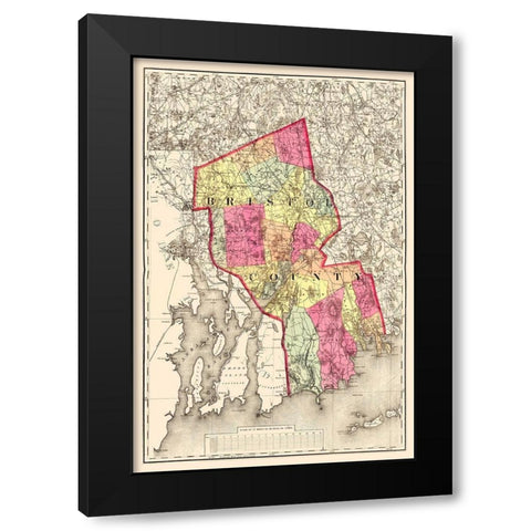 Bristo Massachusetts - Walling 1871 Black Modern Wood Framed Art Print by Walling