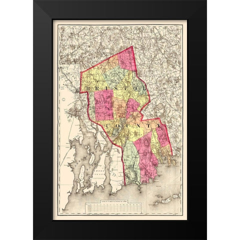 Bristo Massachusetts - Walling 1871 Black Modern Wood Framed Art Print by Walling