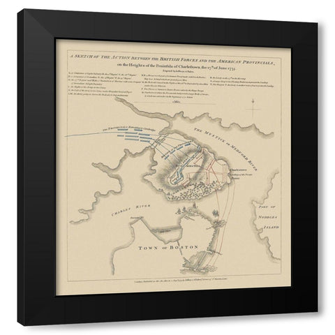 Bunker Hill Battle Boston Massachusetts Black Modern Wood Framed Art Print by Jefferys