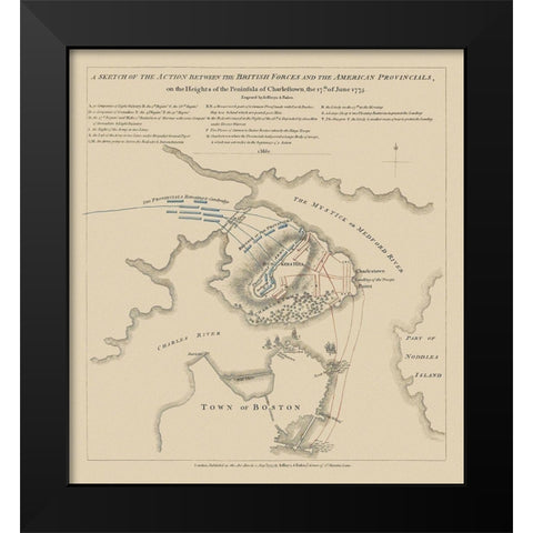 Bunker Hill Battle Boston Massachusetts Black Modern Wood Framed Art Print by Jefferys