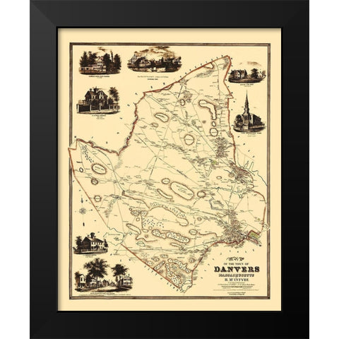 Danvers Massachusetts Landowner - Friend 1852 Black Modern Wood Framed Art Print by Friend