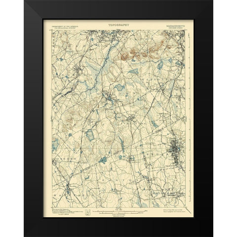 Dedham Massachusetts Sheet - USGS 1894 Black Modern Wood Framed Art Print by USGS