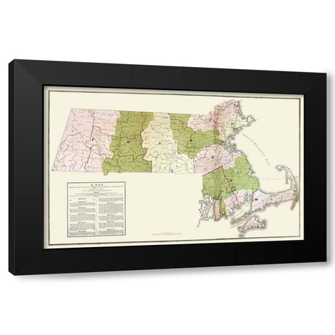 Massachusetts Election Districts - Bigelow 1842  Black Modern Wood Framed Art Print with Double Matting by Bigelow