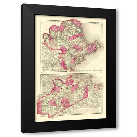 Essex  Norfolk Massachusetts - Walling 1871 Black Modern Wood Framed Art Print with Double Matting by Walling