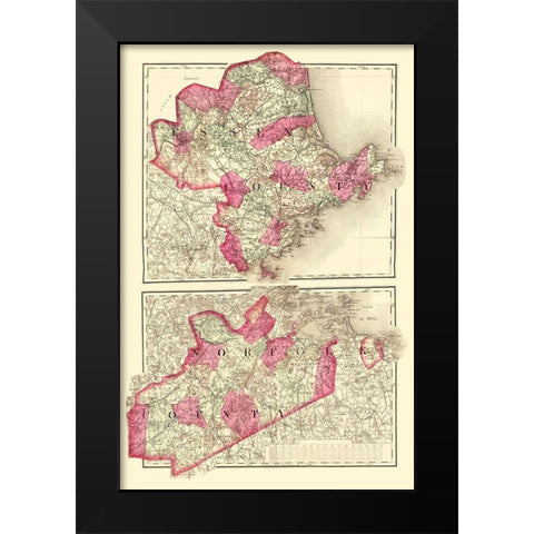 Essex  Norfolk Massachusetts - Walling 1871 Black Modern Wood Framed Art Print by Walling