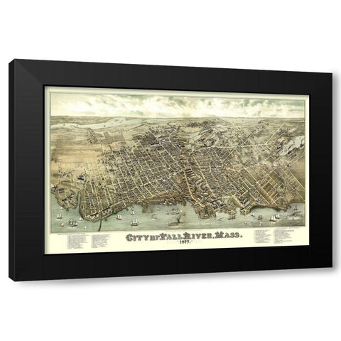 Fall River Massachusetts - Bailey 1877 Black Modern Wood Framed Art Print by Bailey