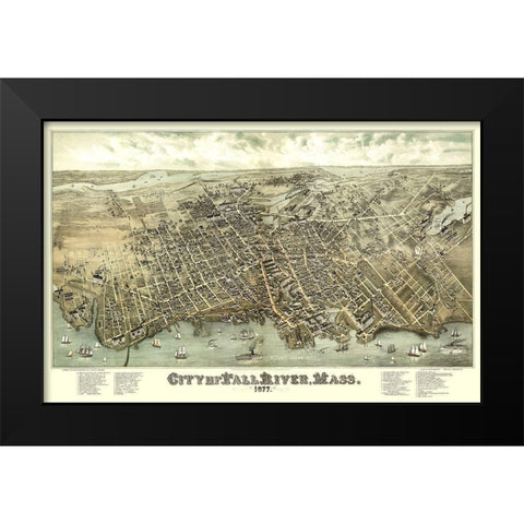 Fall River Massachusetts - Bailey 1877 Black Modern Wood Framed Art Print by Bailey