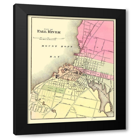 Fall River Massachusetts - Walling 1871 Black Modern Wood Framed Art Print by Walling