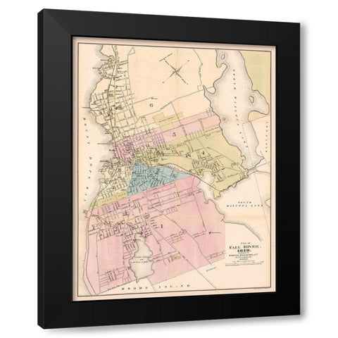Fall River Massachusetts - Davenport 1878  Black Modern Wood Framed Art Print with Double Matting by Davenport