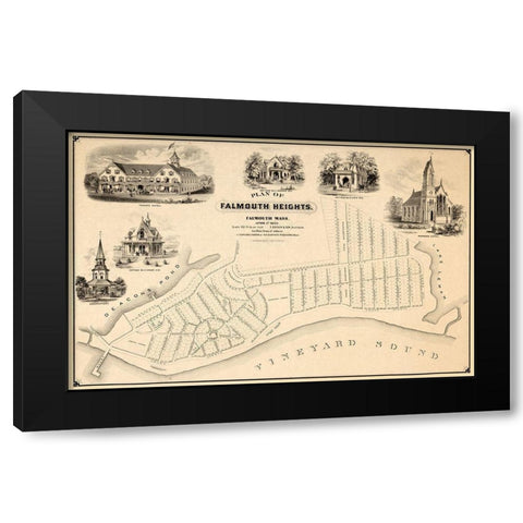 Falmouth Massachusetts - Boyden 1873  Black Modern Wood Framed Art Print by Boyden