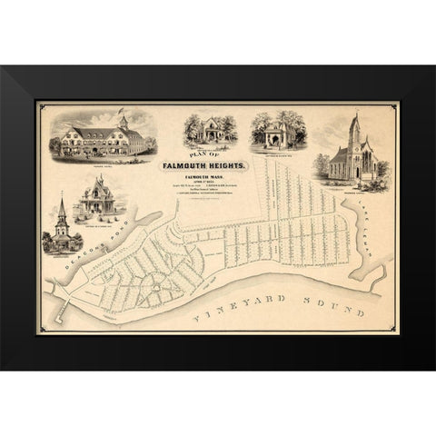 Falmouth Massachusetts - Boyden 1873  Black Modern Wood Framed Art Print by Boyden