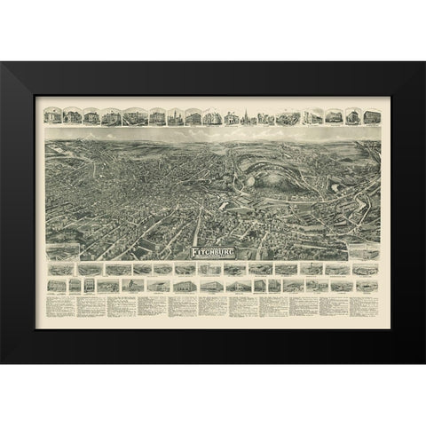 Fitchburg Massachusetts - Bailey 1915  Black Modern Wood Framed Art Print by Bailey