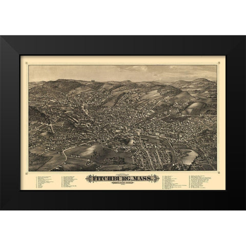 Fitchburg Massachusetts - Burleigh 1882  Black Modern Wood Framed Art Print by Burleigh