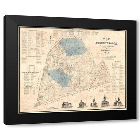 Foxboro Massachusetts - Everett 1850  Black Modern Wood Framed Art Print by Everett