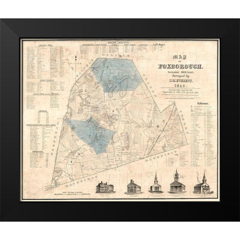 Foxboro Massachusetts - Everett 1850  Black Modern Wood Framed Art Print by Everett