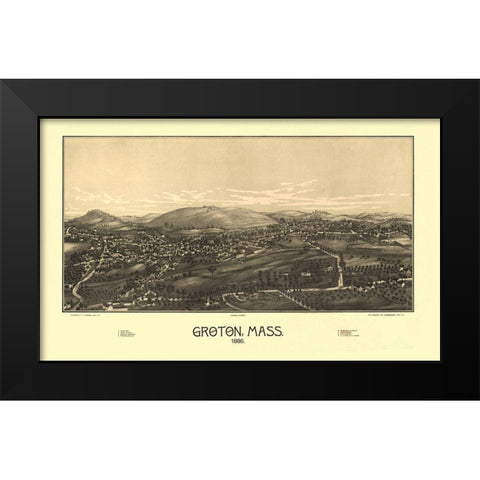 Groton Massachusetts - Burleigh 1886  Black Modern Wood Framed Art Print by Burleigh